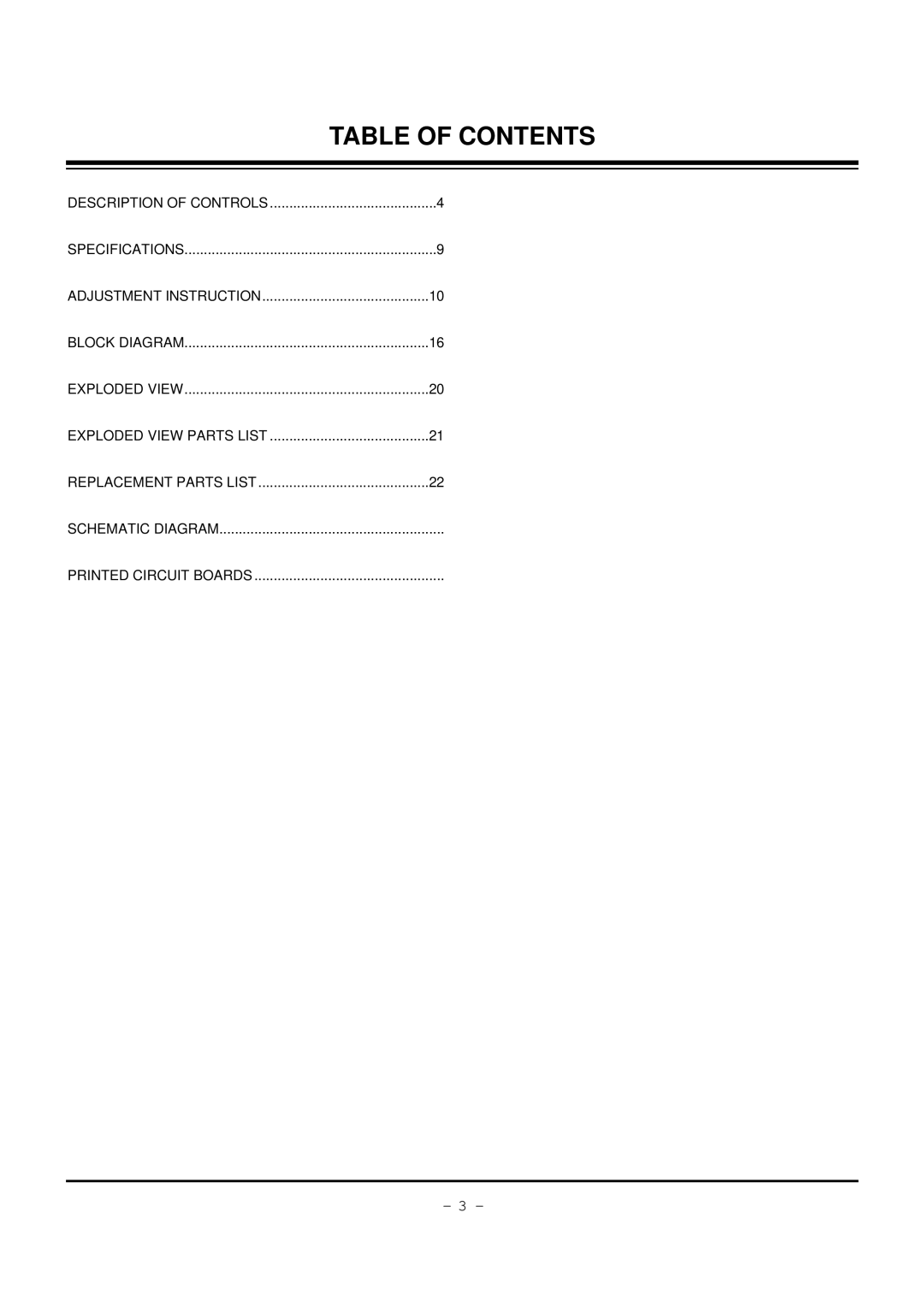 LG Electronics 32FZ4D-UA, 30FZ4D service manual Table of Contents 