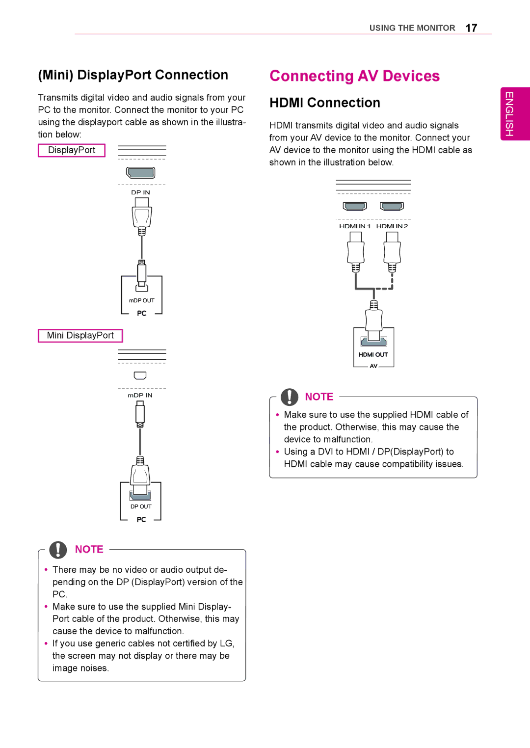 LG Electronics 31mu97 owner manual Connecting AV Devices, Mini DisplayPort Connection 