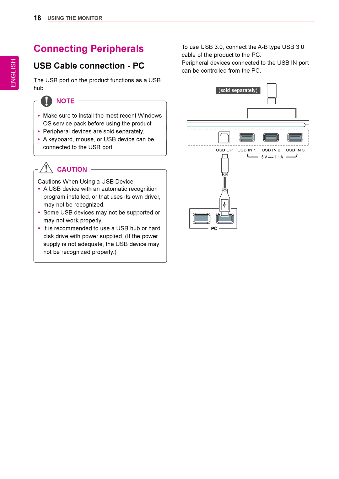 LG Electronics 31mu97 owner manual Connecting Peripherals, USB Cable connection PC 