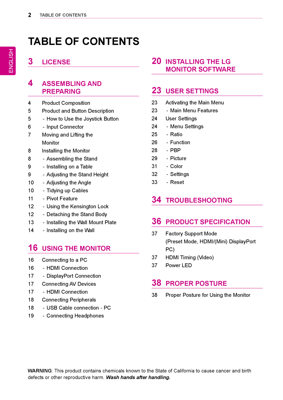 LG Electronics 31mu97 owner manual Table of Contents 