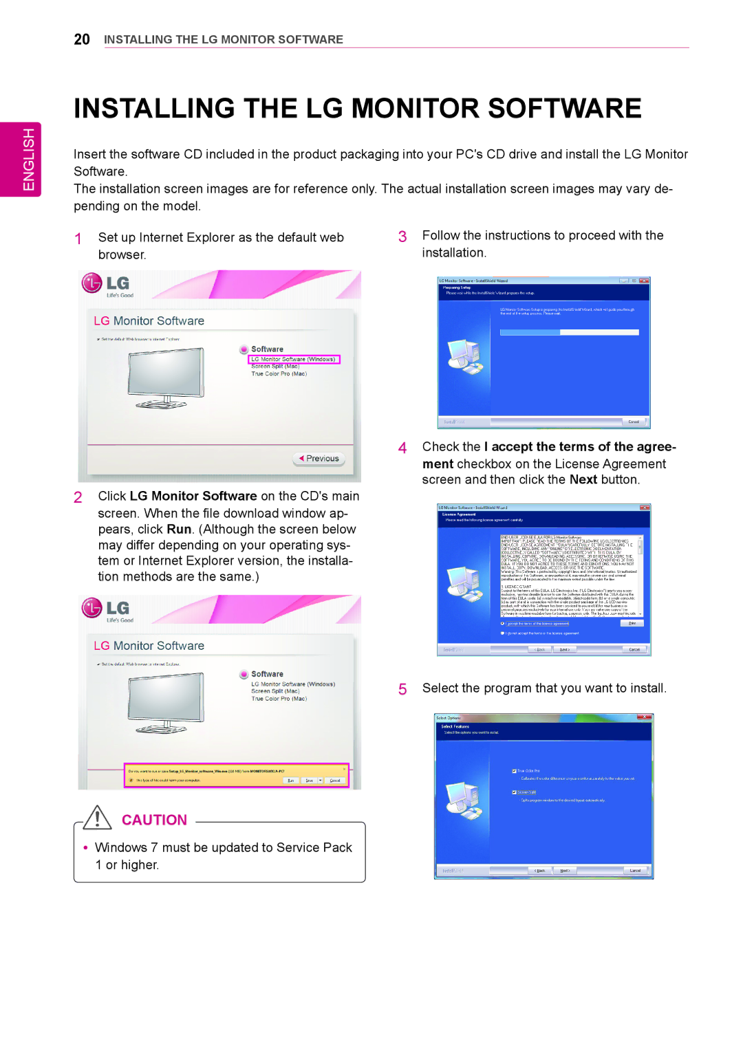 LG Electronics 31mu97 owner manual Installing the LG Monitor Software, Check the I accept the terms of the agree 