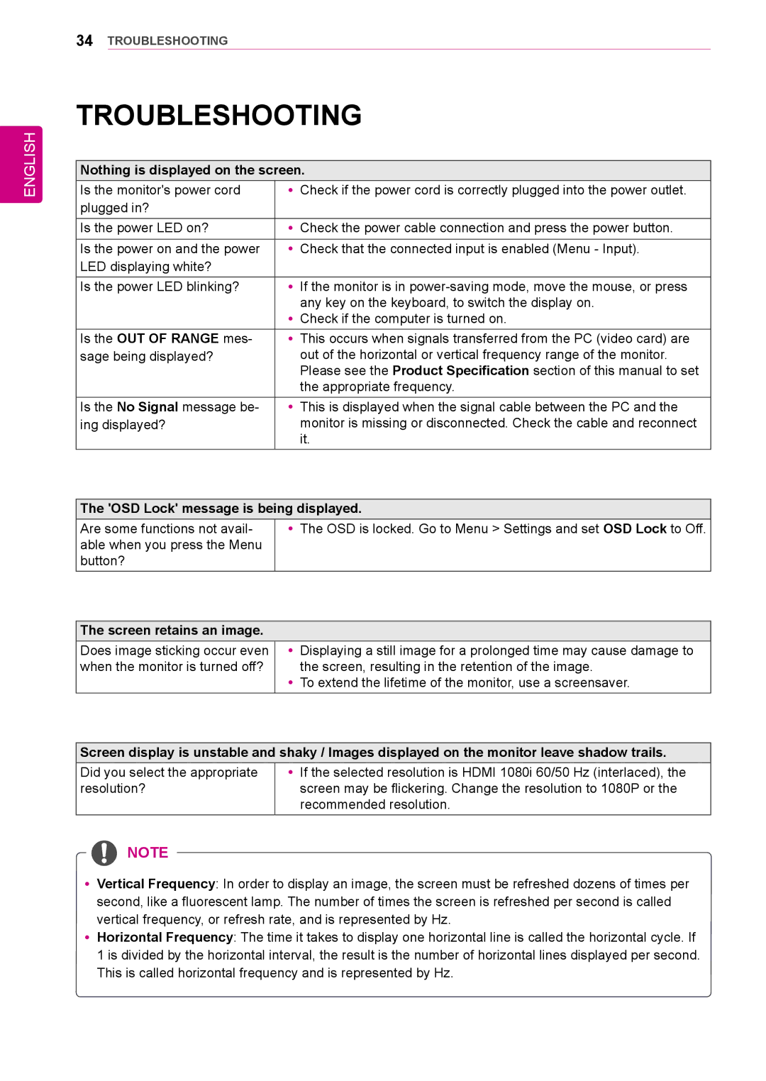 LG Electronics 31mu97 owner manual Troubleshooting, Nothing is displayed on the screen, Is the OUT of Range mes 