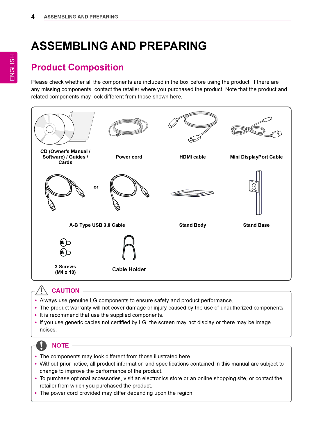 LG Electronics 31mu97 owner manual Assembling and Preparing, Product Composition, Cable Holder 