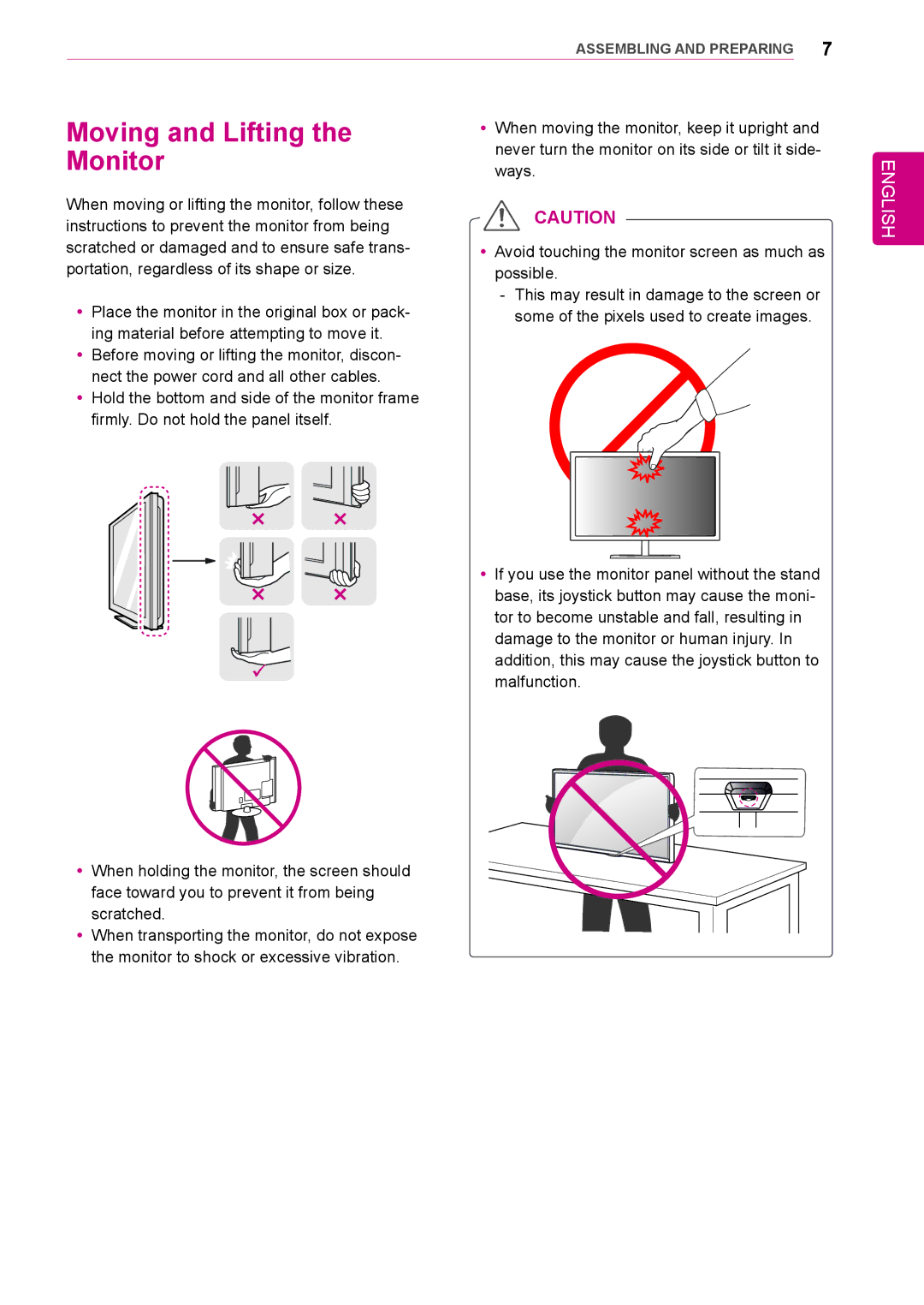 LG Electronics 31mu97 owner manual Moving and Lifting, Monitor 