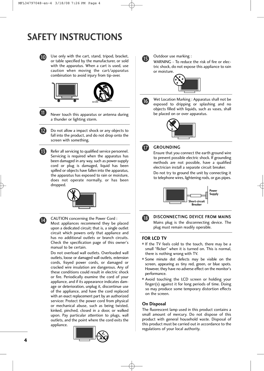 LG Electronics 3230 owner manual On Disposal, Grounding 