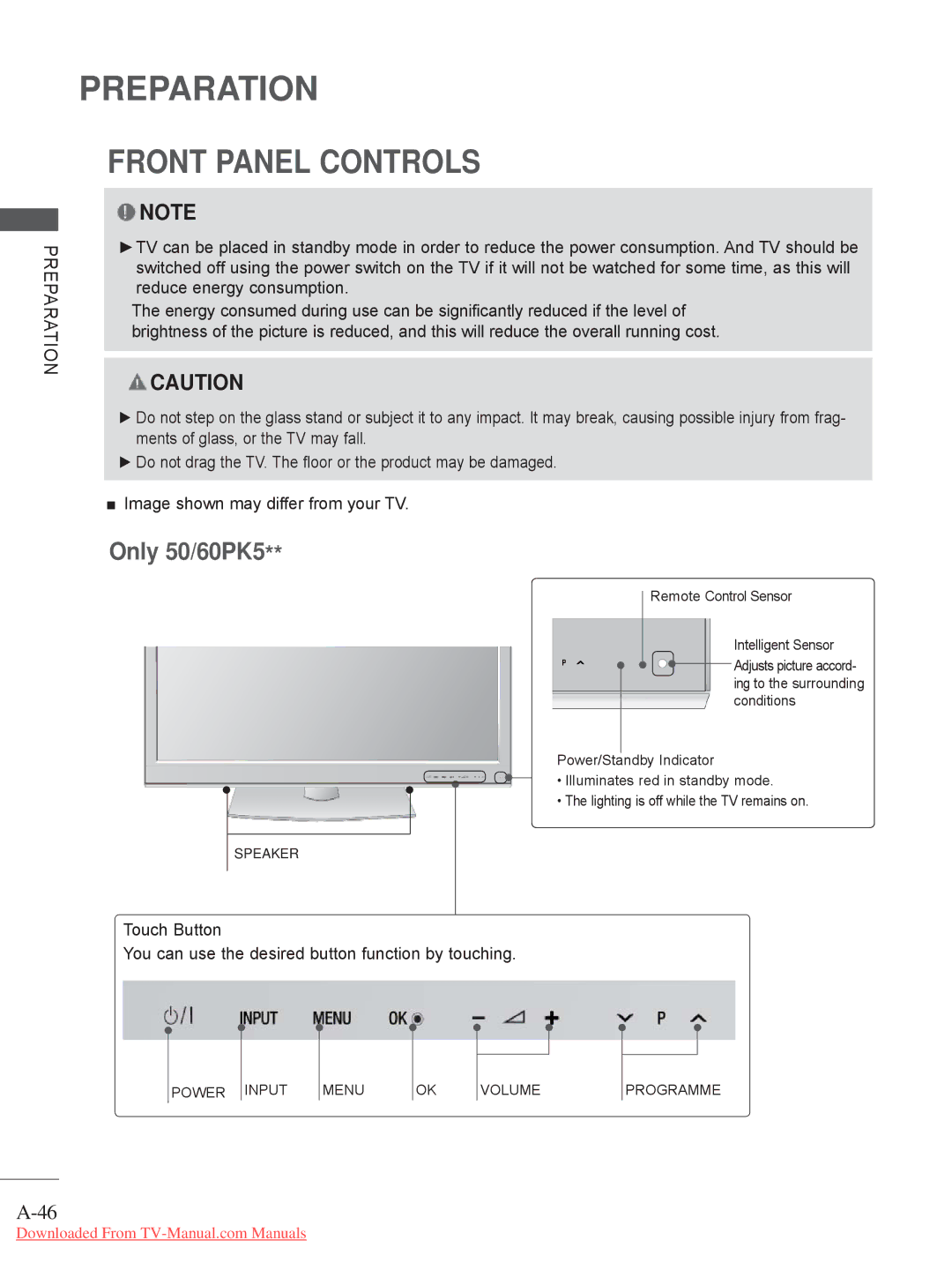 LG Electronics 32/37/42/47/55LV5 owner manual Only 50/60PK5, Touch Button 