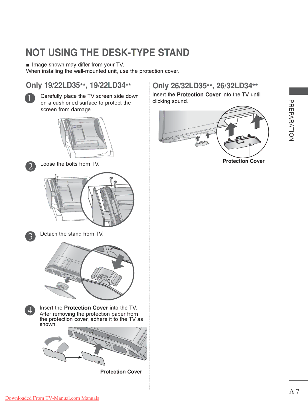 LG Electronics 32/37/42/47/55LE5 Not Using the DESK-TYPE Stand, Only 19/22LD35**, 19/22LD34 Only 26/32LD35 , 26/32LD34 