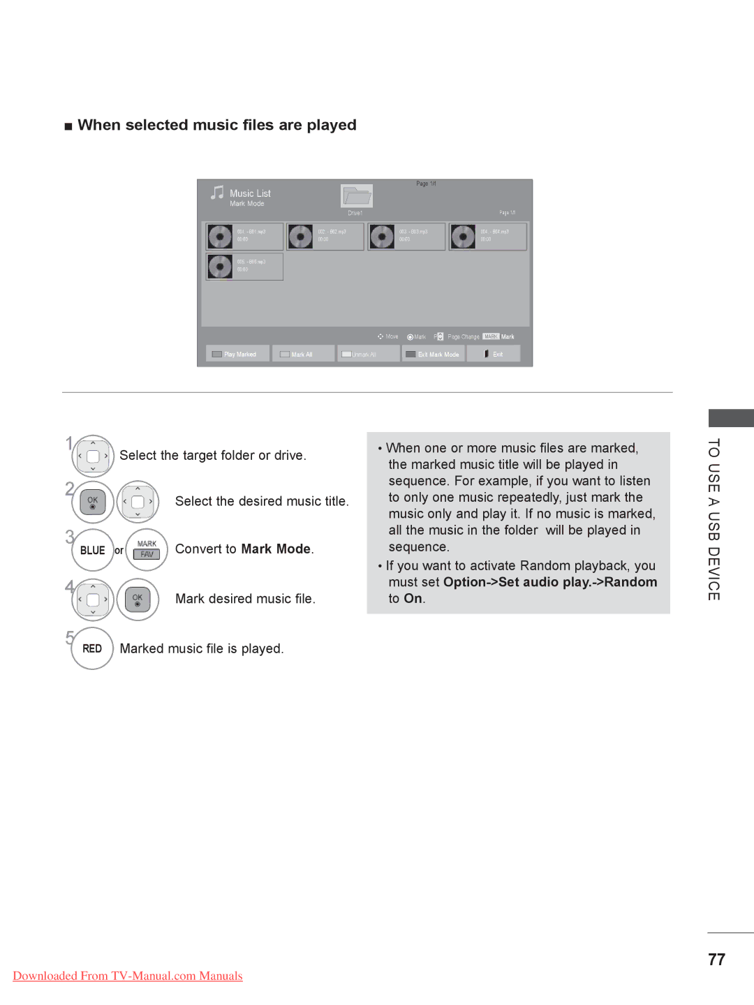 LG Electronics 32/37/ 42LE4, 32/37/42/47LD4, 32/37/42/47/55LE5, 32/42/46/52/60LD5 When selected music files are played 