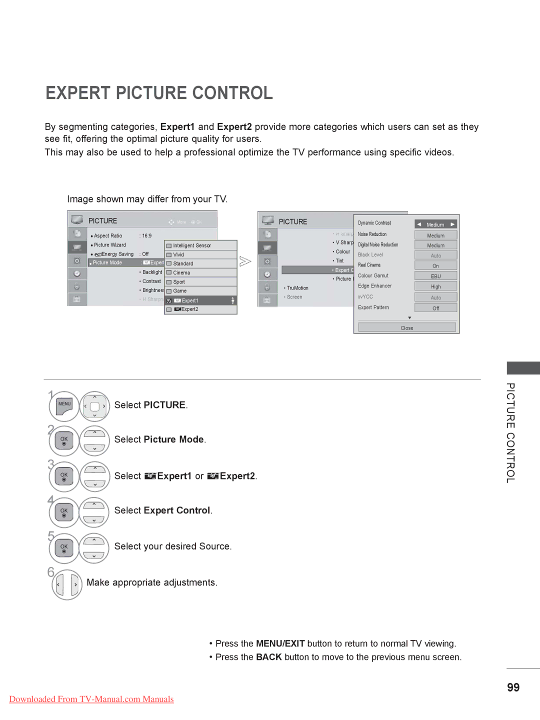 LG Electronics 19/22/26/32LE3, 32/37/42/47LD4, 32/37/42/47/55LE5, 32/42/46/52/60LD5, 26/32LD33 Expert Picture Control 