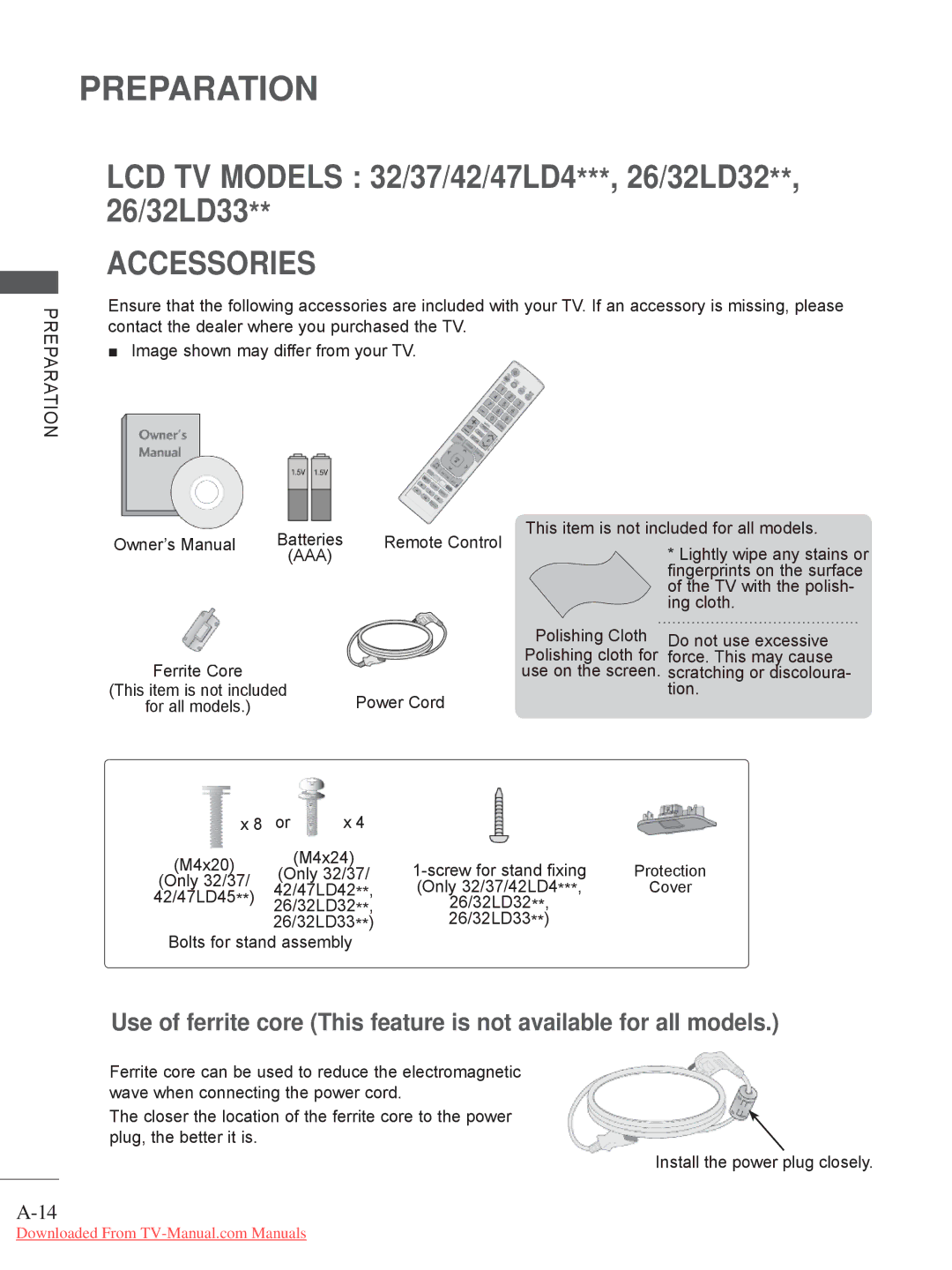 LG Electronics 19/22/26/32LD35, 32/37/42/47LD4, 32/37/42/47/55LE5, 26/32LD33 Aaa, Only 32/37, Bolts for stand assembly 