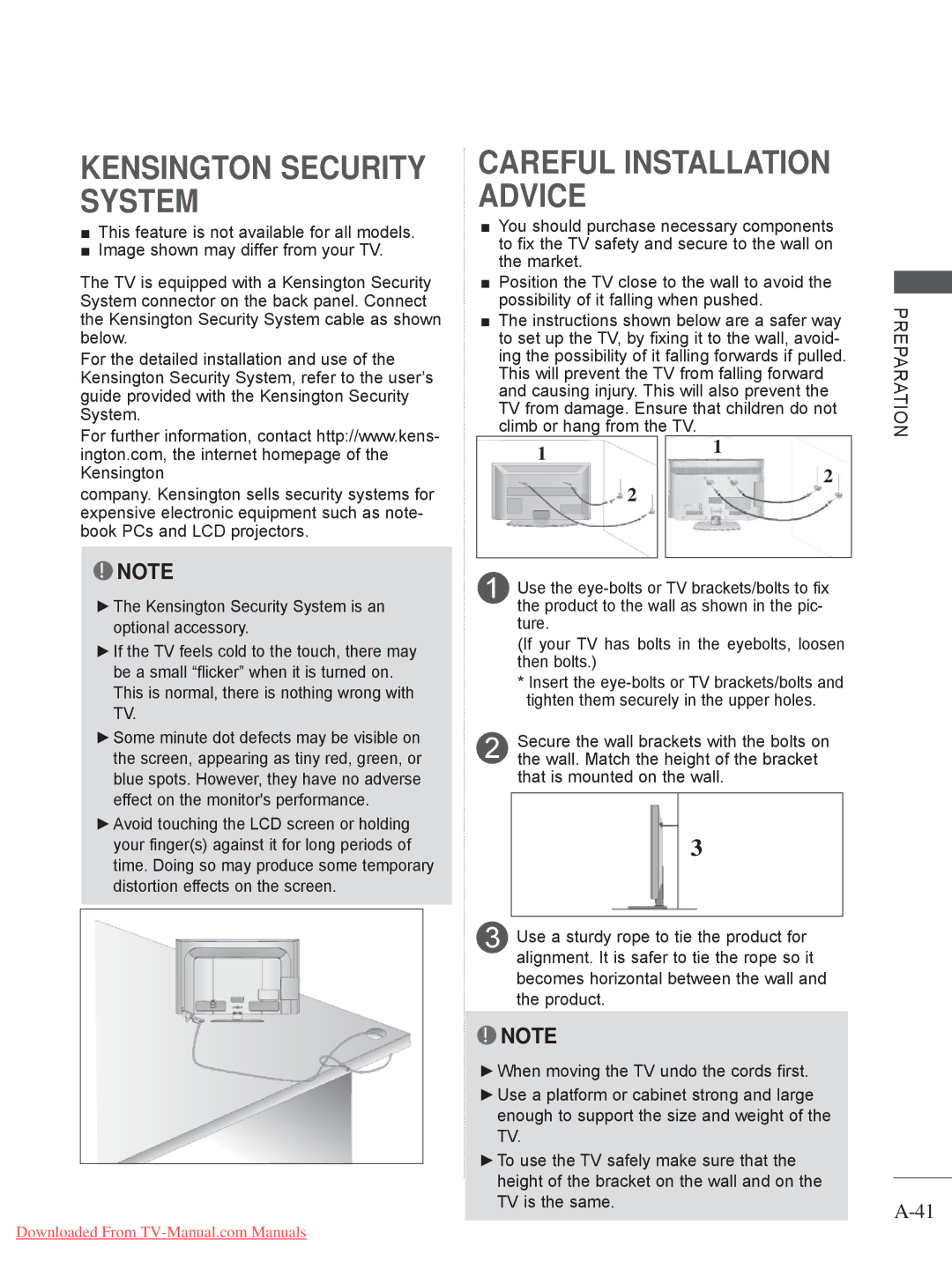 LG Electronics 32/37/ 42LE4, 32/37/42/47LD4, 32/37/42/47/55LE5, 32/42/46/52/60LD5, 26/32LD33 Kensington Security System 