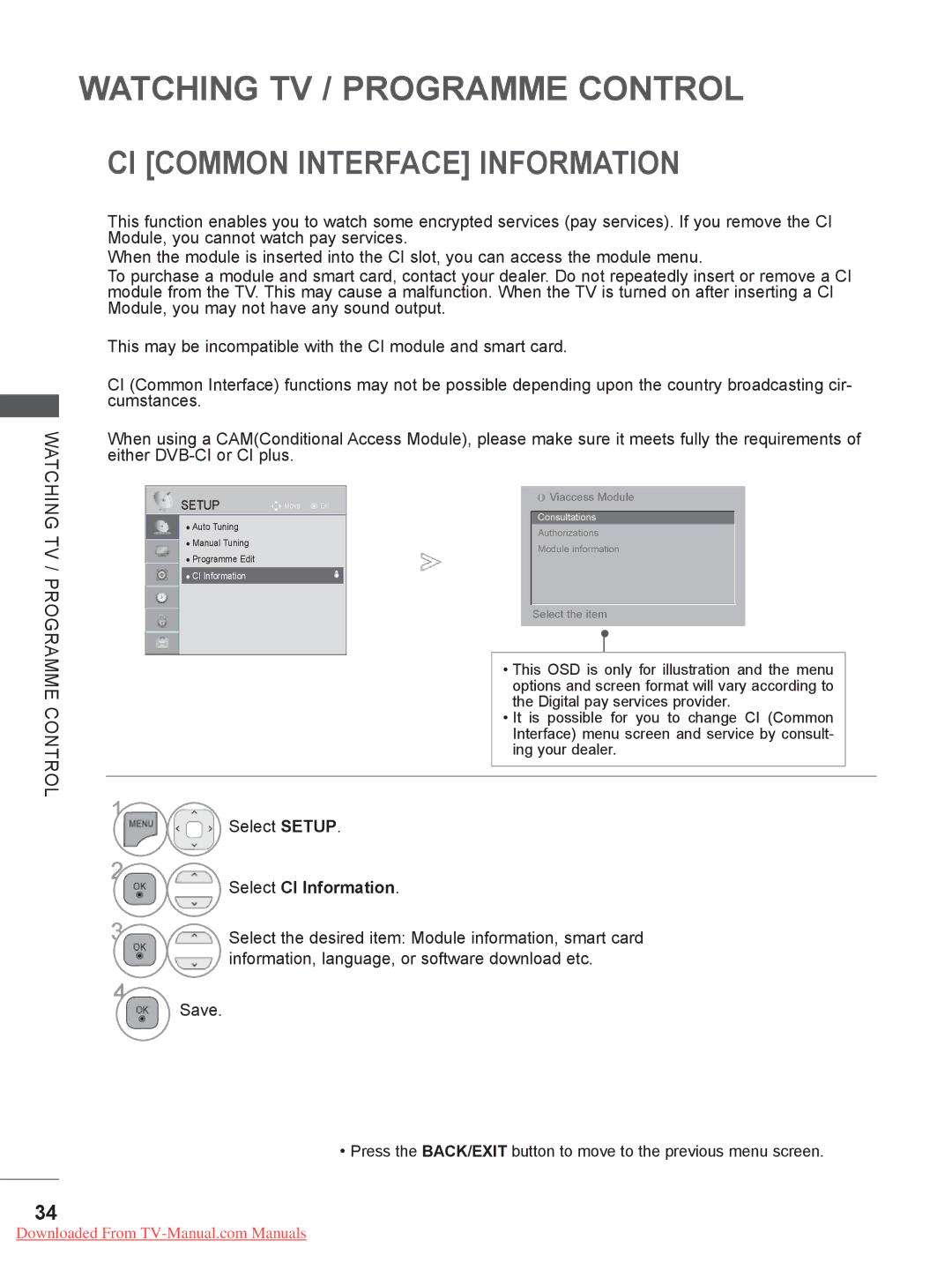 LG Electronics 32/42/46/52/60LD5, 32/37/42/47LD4, 32/37/42/47/55LE5 CI Common Interface Information, Select CI Information 