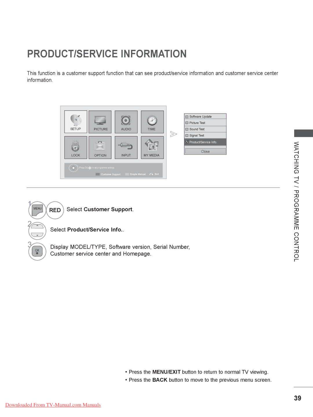 LG Electronics 19/22/26/32LE3 PRODUCT/SERVICE Information, RED Select Customer Support Select Product/Service Info 