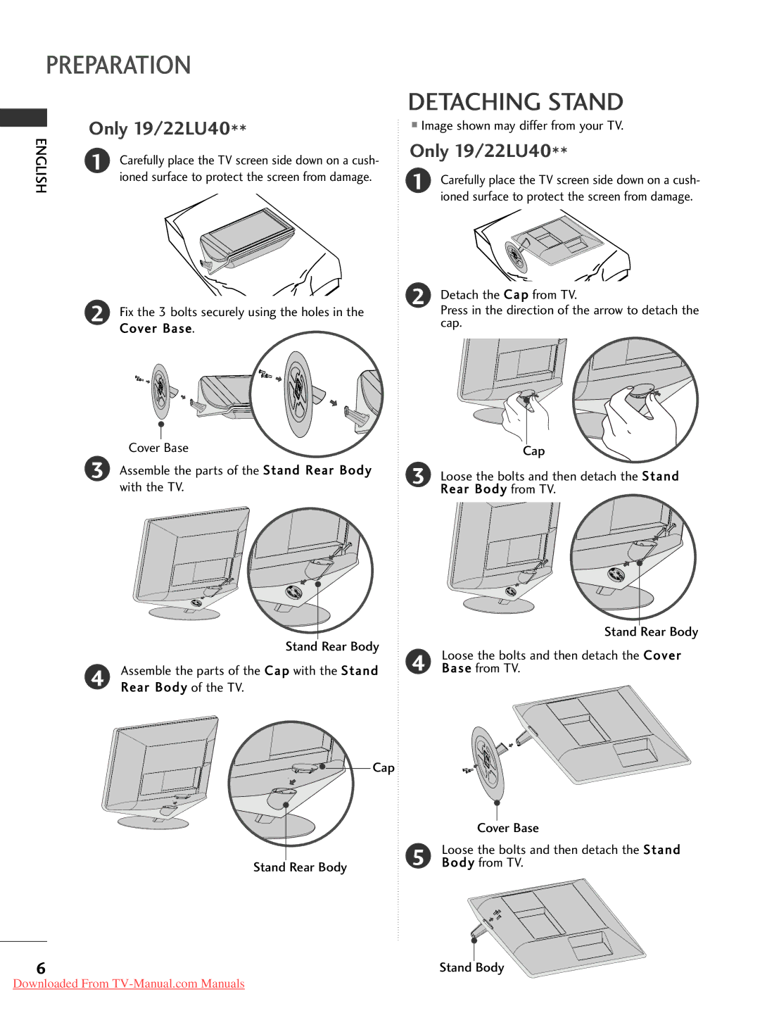 LG Electronics 32/37/42/47LH7000-ZA specifications Detaching Stand, Image shown may differ from your TV 