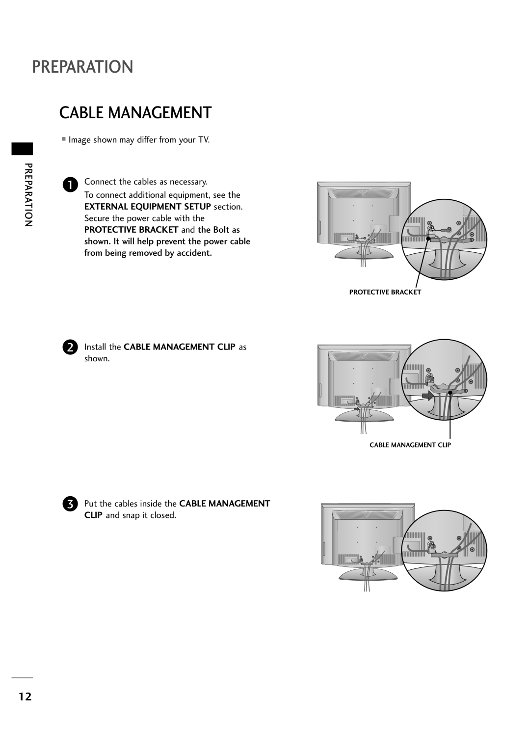 LG Electronics 323DCH, 263DCH owner manual Cable Management, Shown, Put, Cables inside 