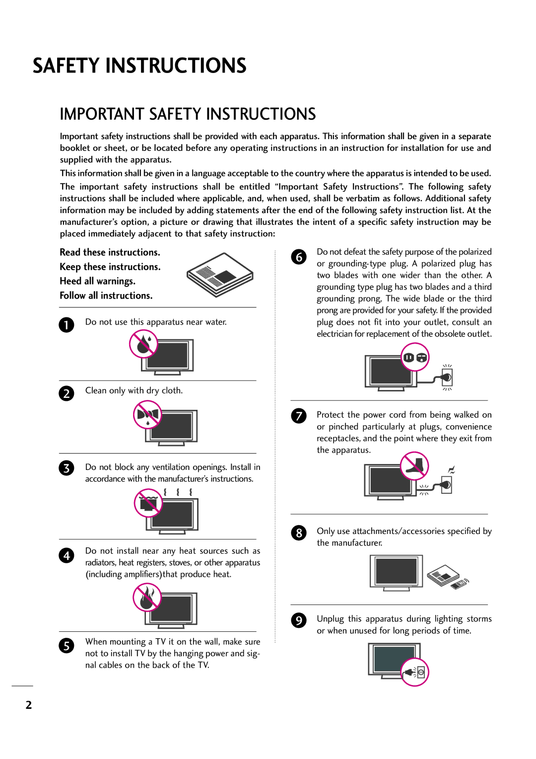 LG Electronics 323DCH, 263DCH owner manual Important Safety Instructions 