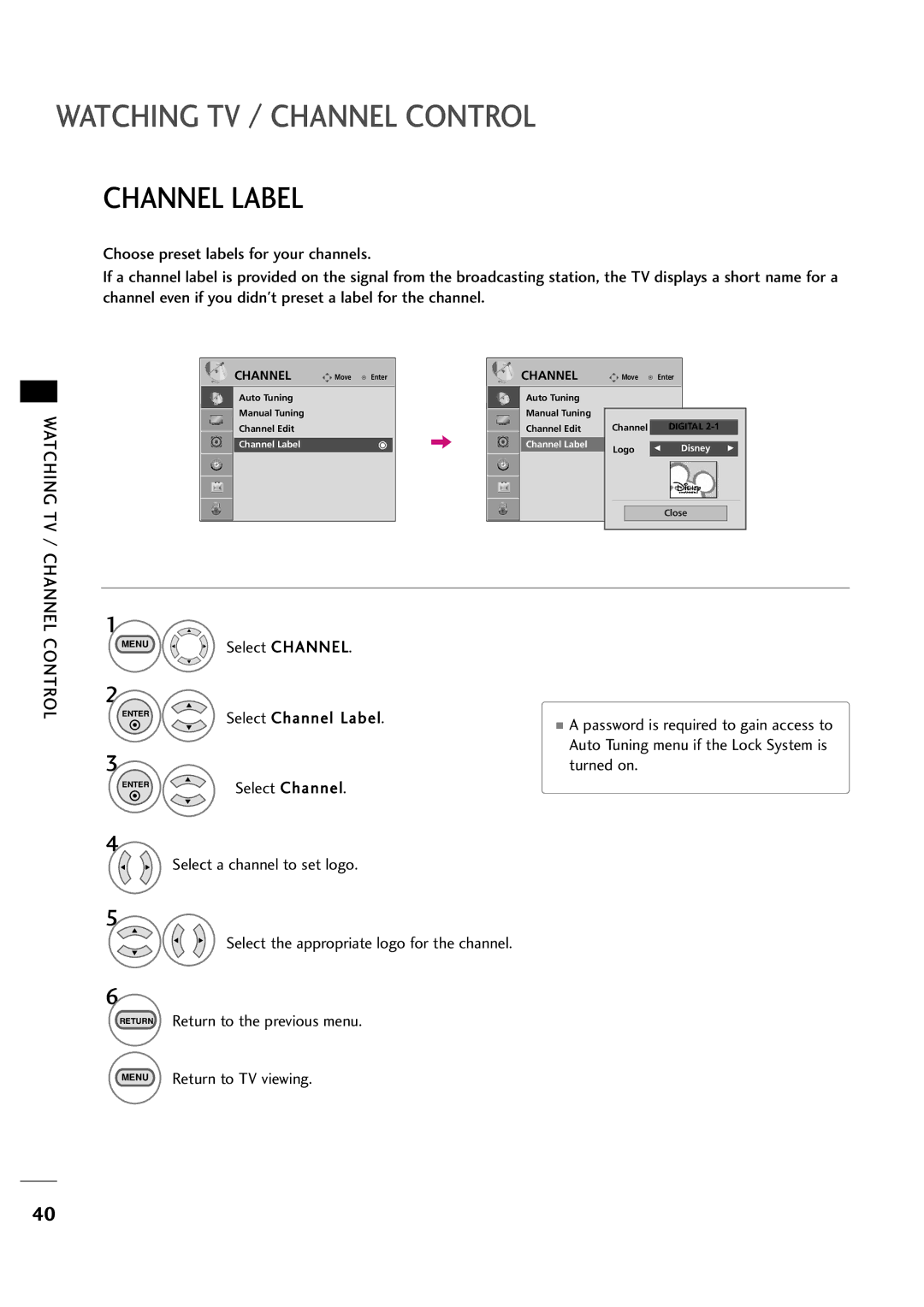 LG Electronics 323DCH, 263DCH owner manual Channel Label, Watching TV / Channel 