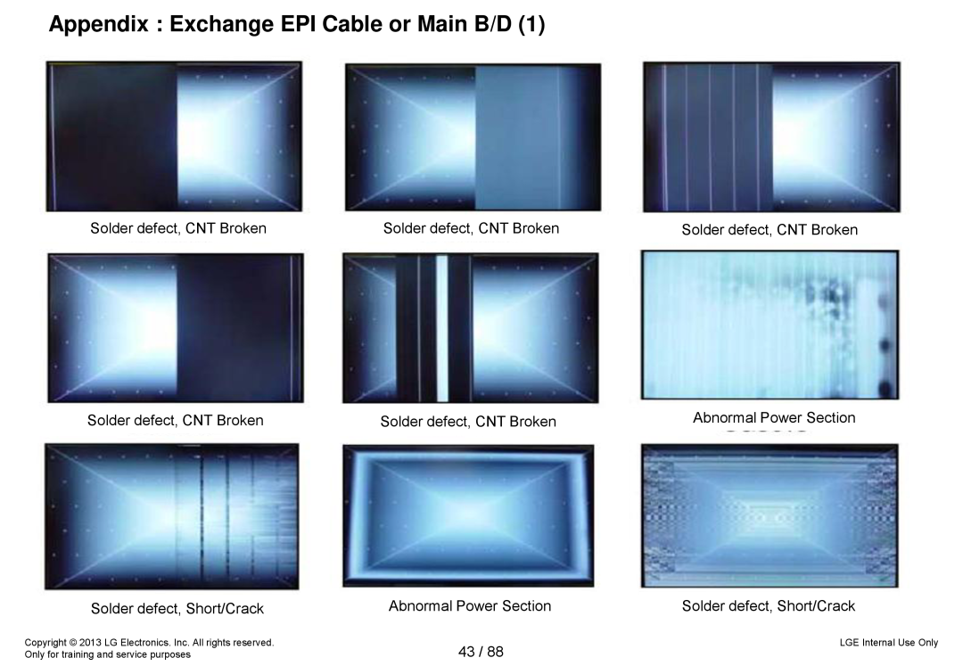 LG Electronics 32LA62**-Z* Appendix Exchange EPI Cable or Main B/D, Solder defect, CNT Broken, Abnormal Power Section 