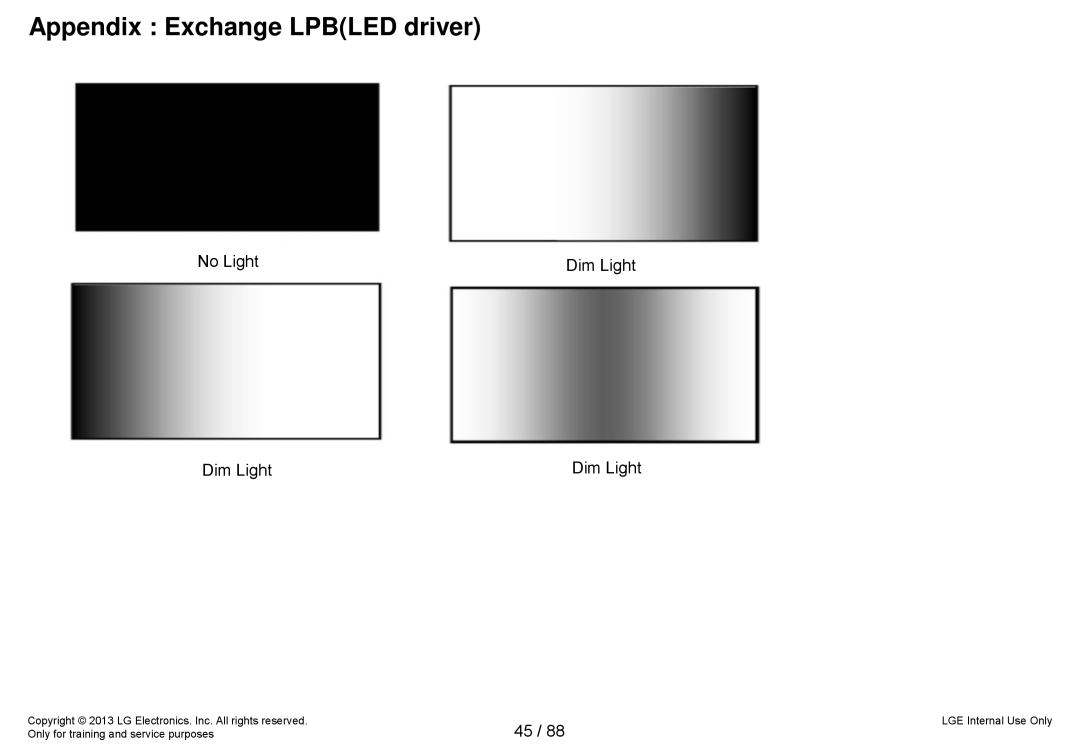 LG Electronics 32LA62**-Z* service manual Appendix Exchange LPBLED driver, No Light, Dim Light, LGE Internal Use Only 