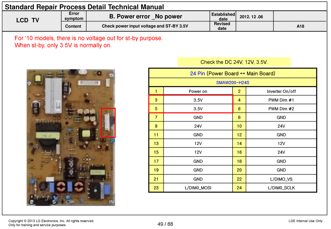 LG Electronics 32LA62**-Z* Standard Repair Process Detail Technical Manual, When st-by, only 3.5V is normally on 