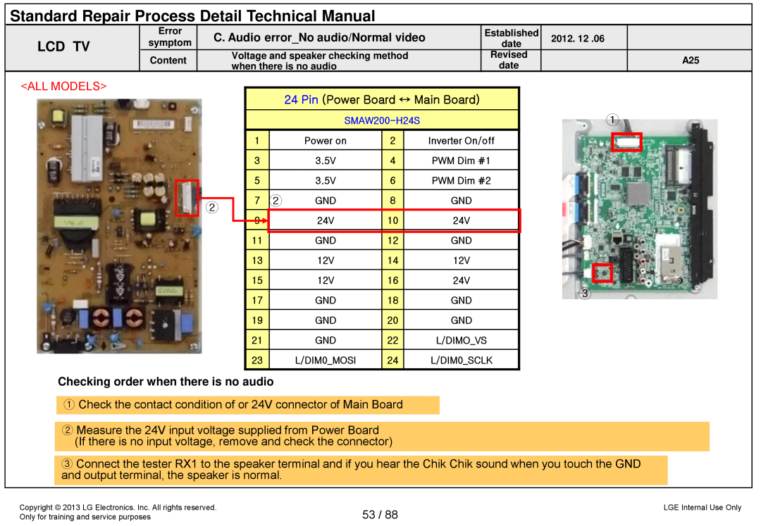 LG Electronics 32LA62**-Z* Standard Repair Process Detail Technical Manual, C. Audio errorNo audio/Normal video 