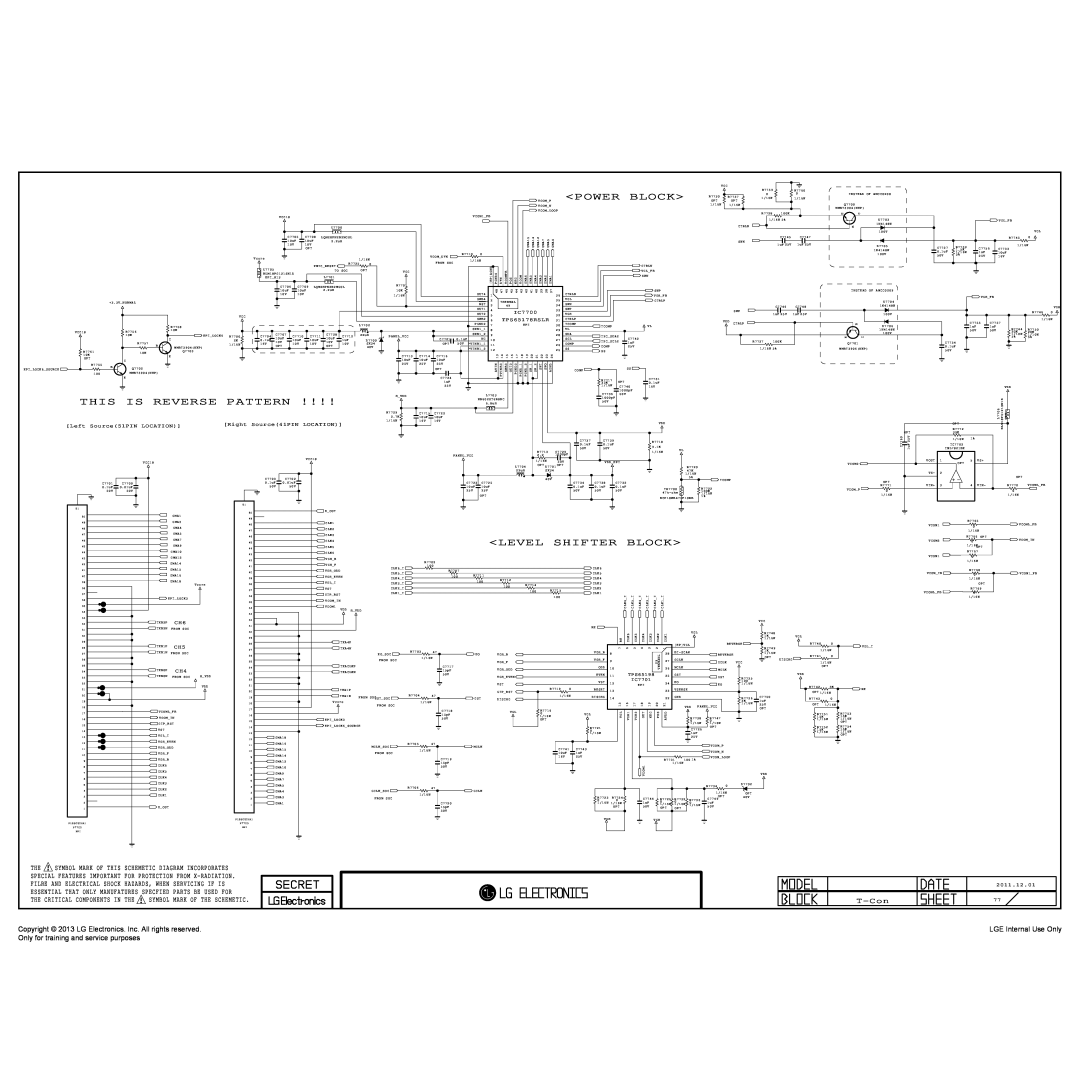 LG Electronics 32LA62**-Z* Power Block, This Is Reverse Pattern, Level Shifter Block, T-Con, LGE Internal Use Only, IC7701 