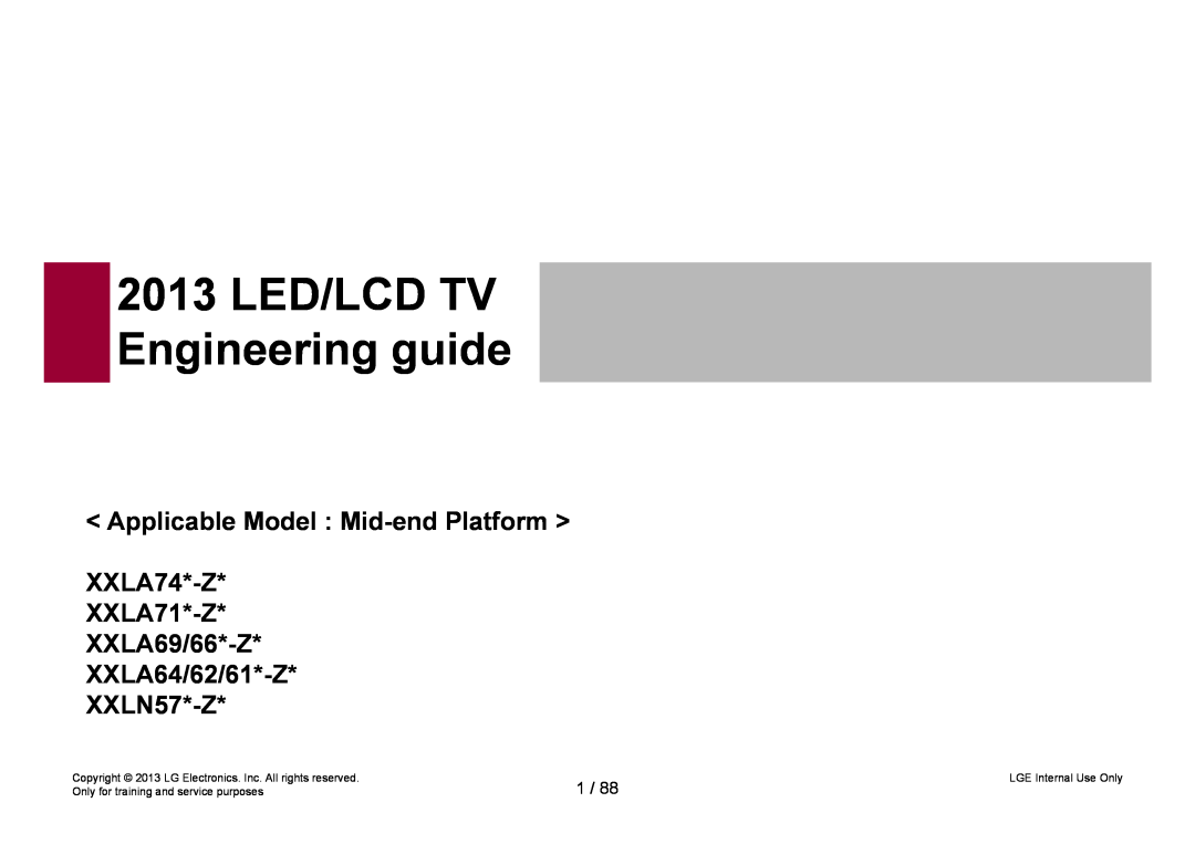 LG Electronics 32LA62**-Z* Applicable Model Mid-end Platform XXLA74*-Z XXLA71*-Z XXLA69/66*-Z, XXLA64/62/61*-Z XXLN57*-Z 