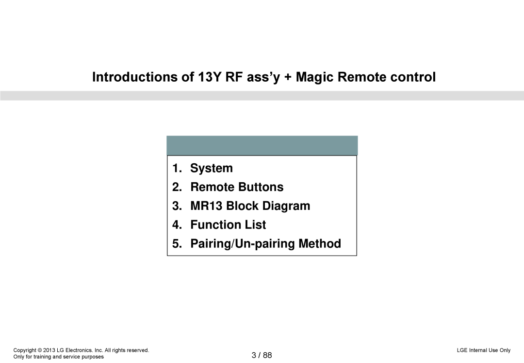 LG Electronics 32LA62**-Z* service manual Introductions of 13Y RF ass’y + Magic Remote control, Pairing/Un-pairing Method 
