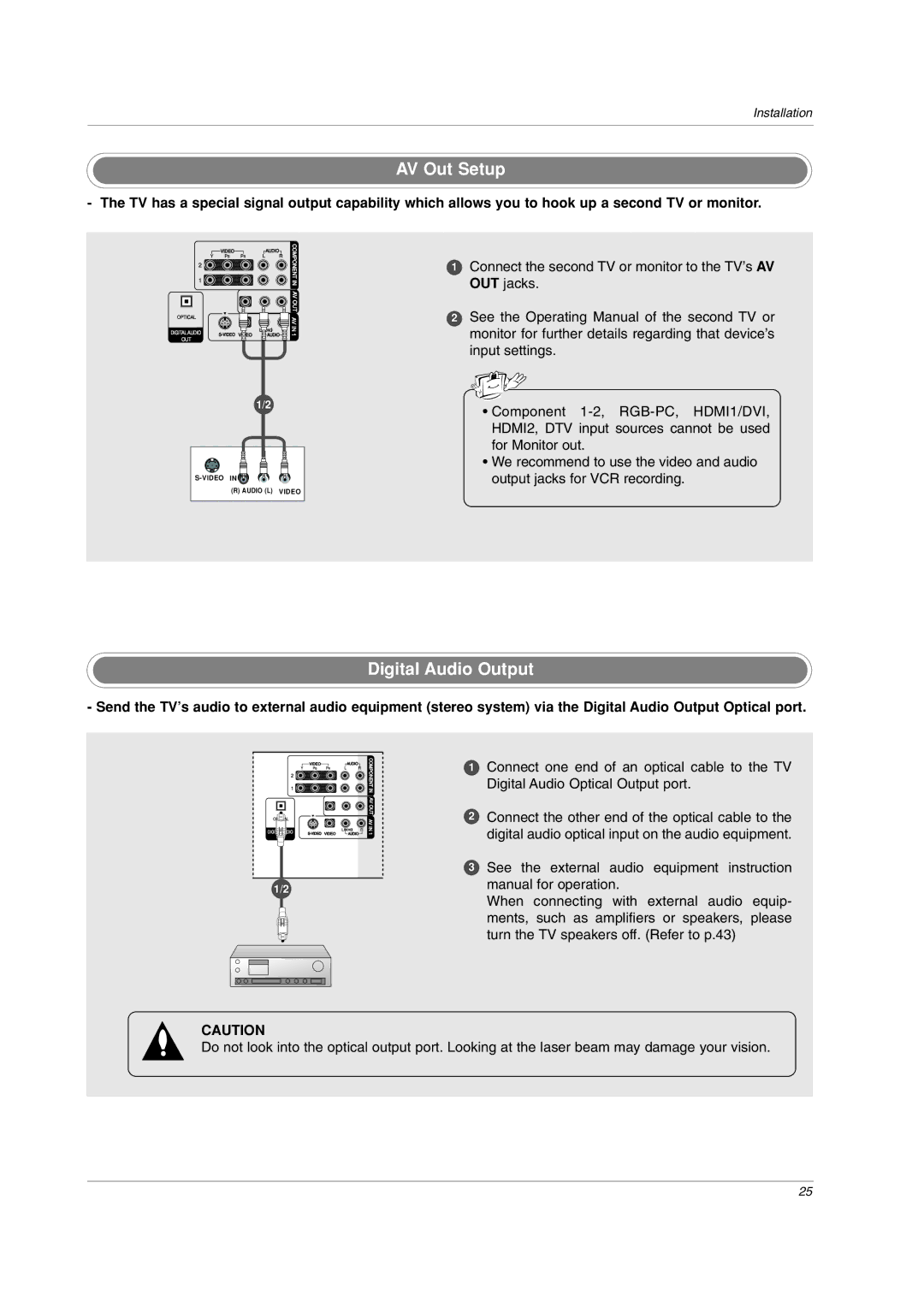 LG Electronics 32LC2DU owner manual AV Out Setup, Digital Audio Output 