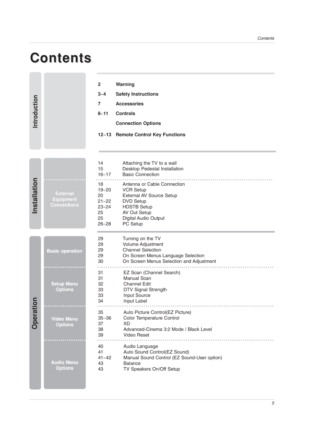 LG Electronics 32LC2DU owner manual Contents 