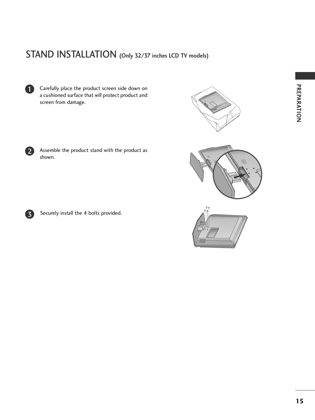 LG Electronics 42PC5D, 32LC7D owner manual Stand Installation Only 32/37 inches LCD TV models 