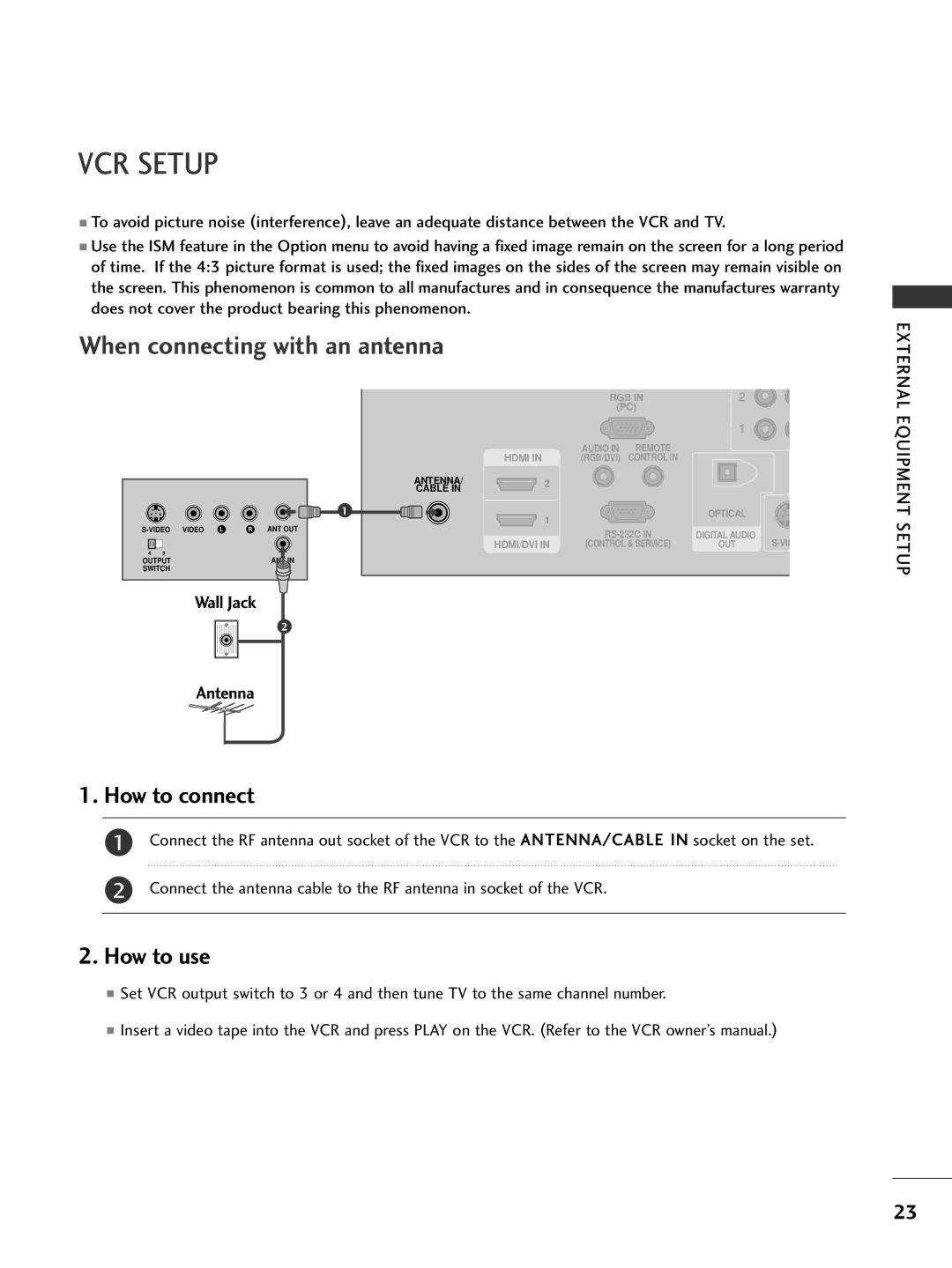 LG Electronics 42PC5D, 32LC7D owner manual VCR Setup, When connecting with an antenna 