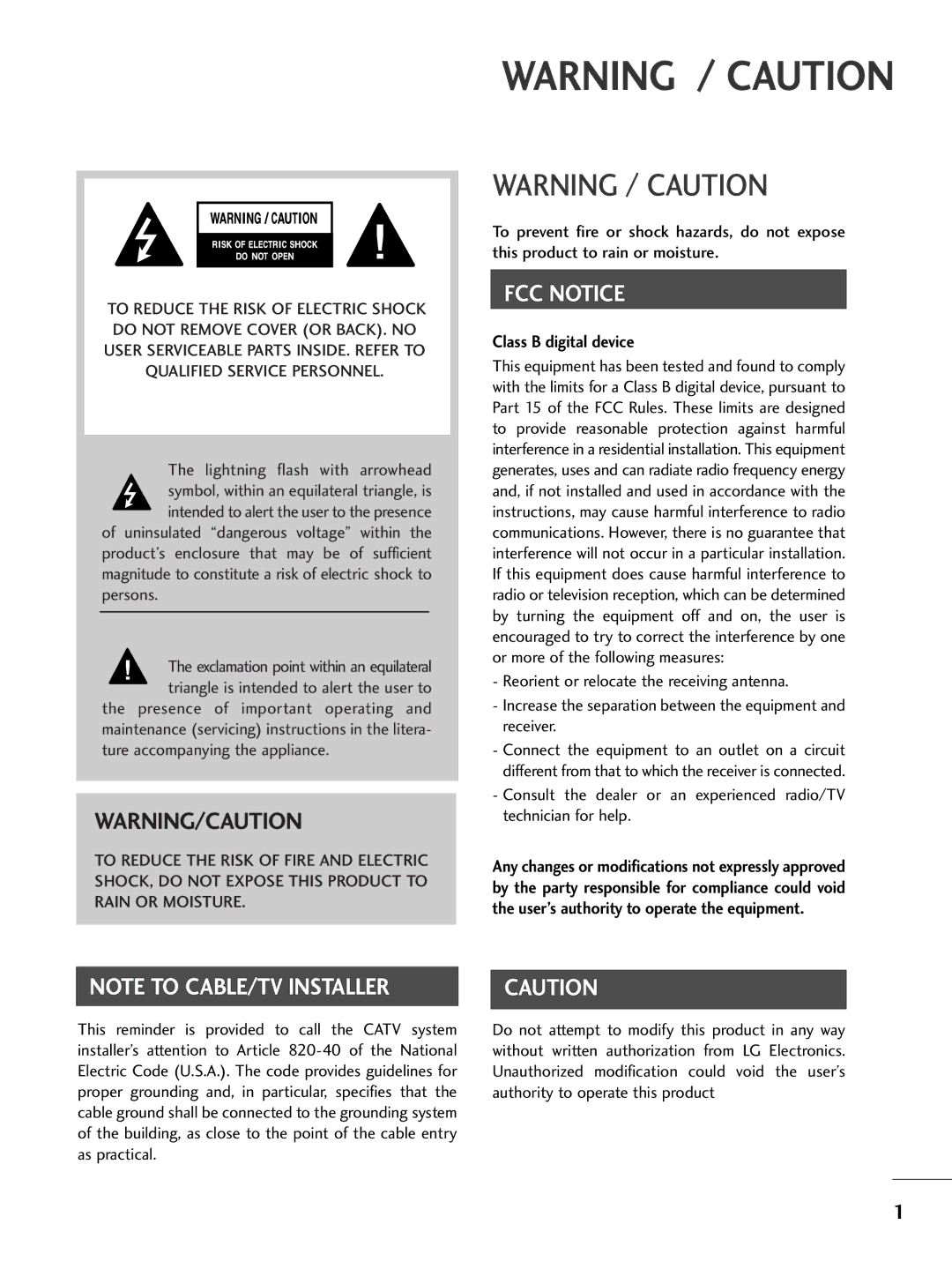 LG Electronics 42PC5D, 32LC7D owner manual FCC Notice 