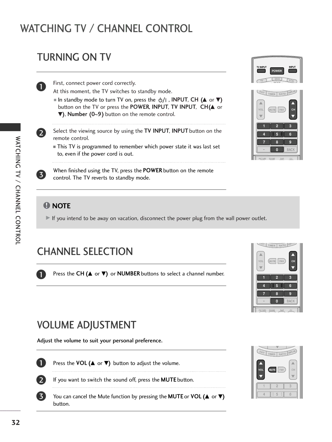 LG Electronics 32LC7D, 42PC5D owner manual Turning on TV, Volume Adjustment, Control 