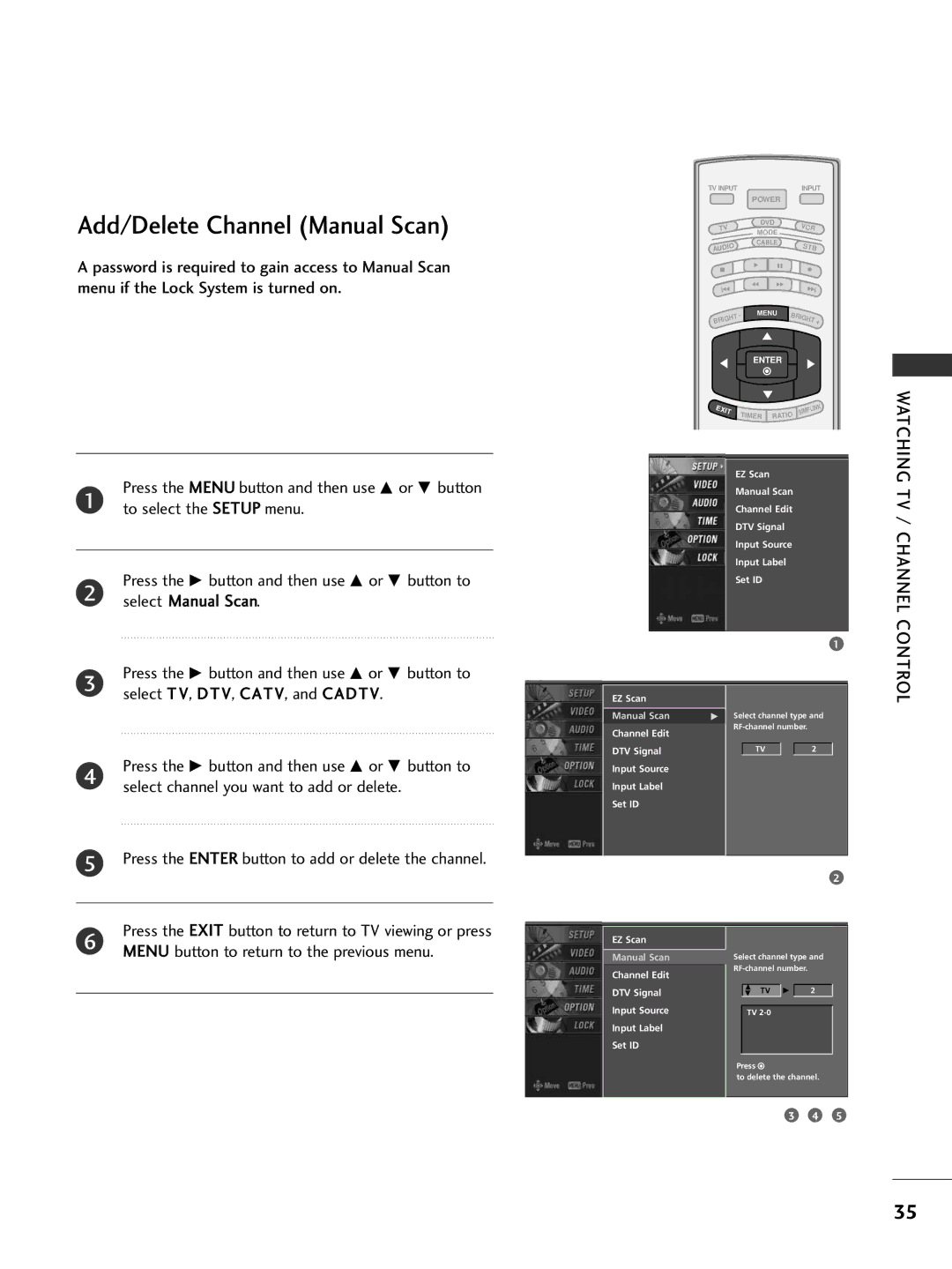 LG Electronics 42PC5D, 32LC7D owner manual Add/Delete Channel Manual Scan 