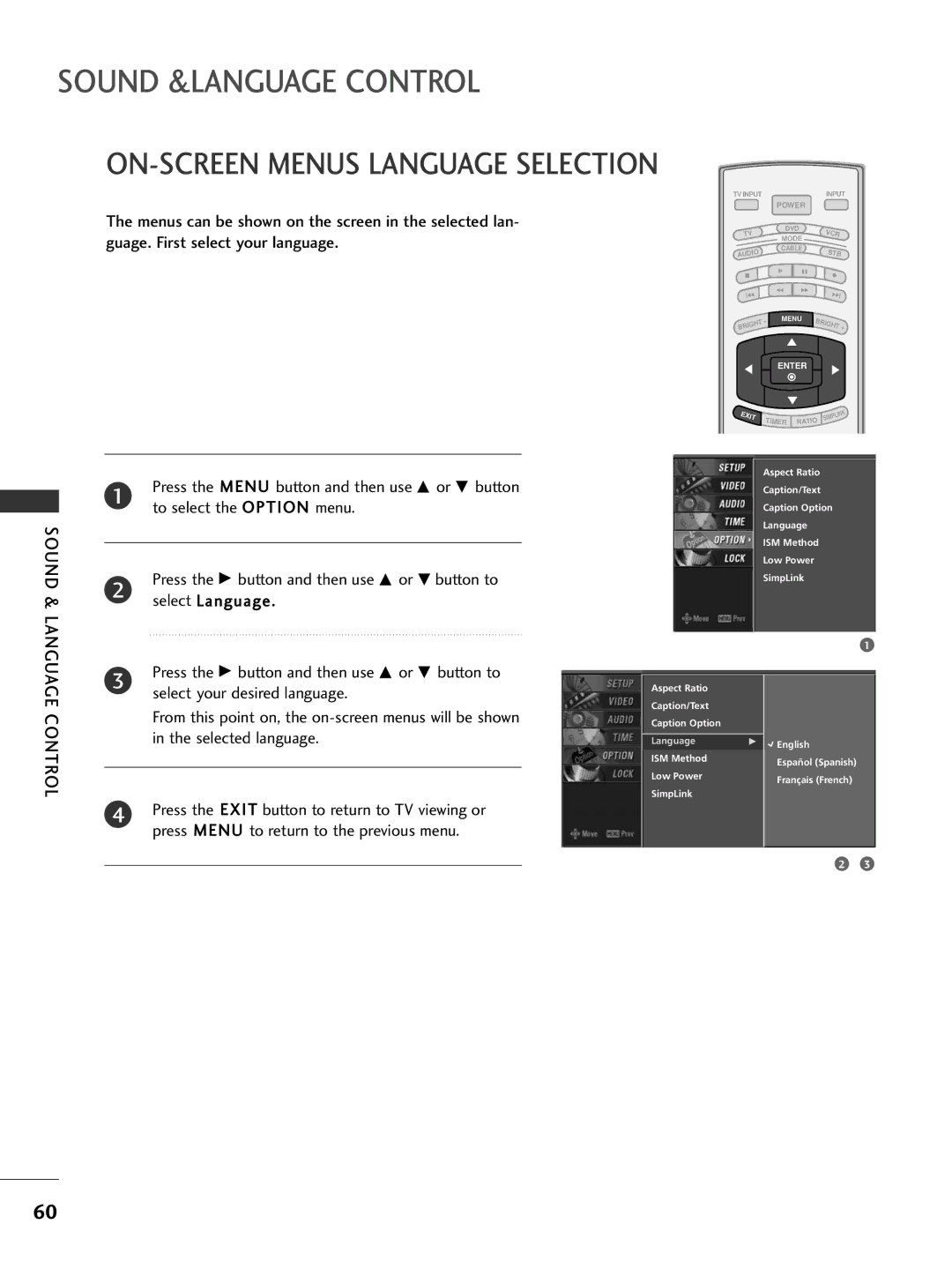 LG Electronics 32LC7D, 42PC5D owner manual ON-SCREEN Menus Language Selection, Select Language 