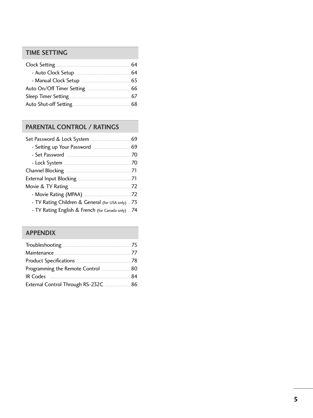 LG Electronics 42PC5D, 32LC7D owner manual Time Setting, External Control Through RS-232C 