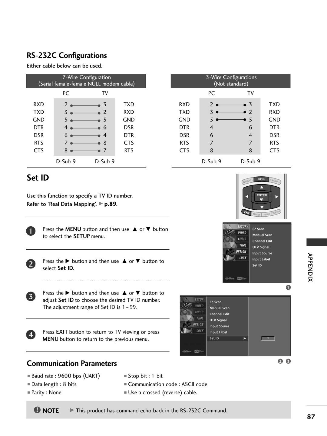 LG Electronics 42PC5D, 32LC7D owner manual RS-232C Configurations, Communication Parameters 