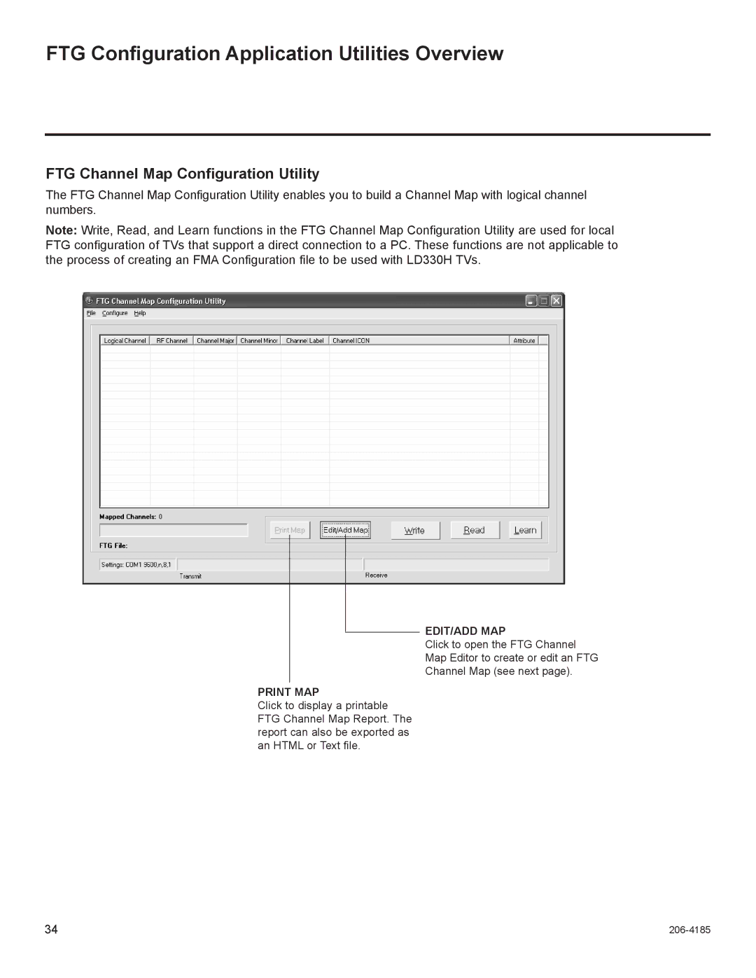 LG Electronics 32LD330H FTG Configuration Application Utilities Overview, FTG Channel Map Configuration Utility, Print MAP 