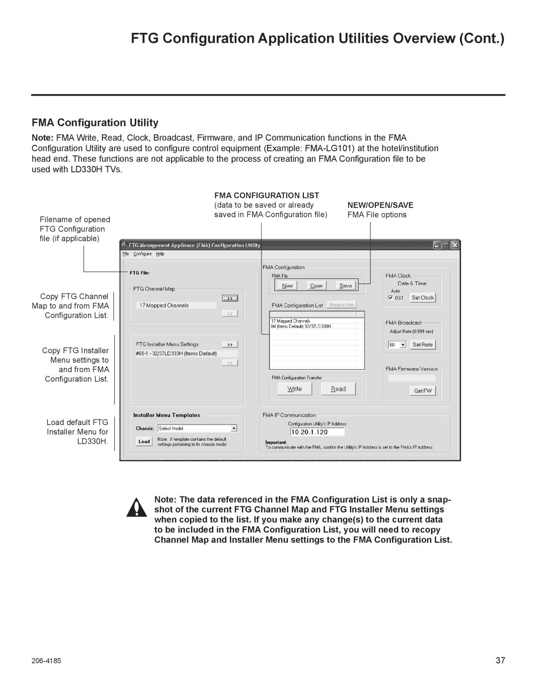 LG Electronics 37LD330H, 32LD330H setup guide FMA Configuration Utility, FMA Configuration List, New/Open/Save 