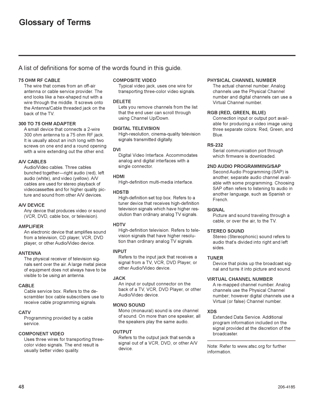 LG Electronics 32LD330H, 37LD330H setup guide Glossary of Terms 