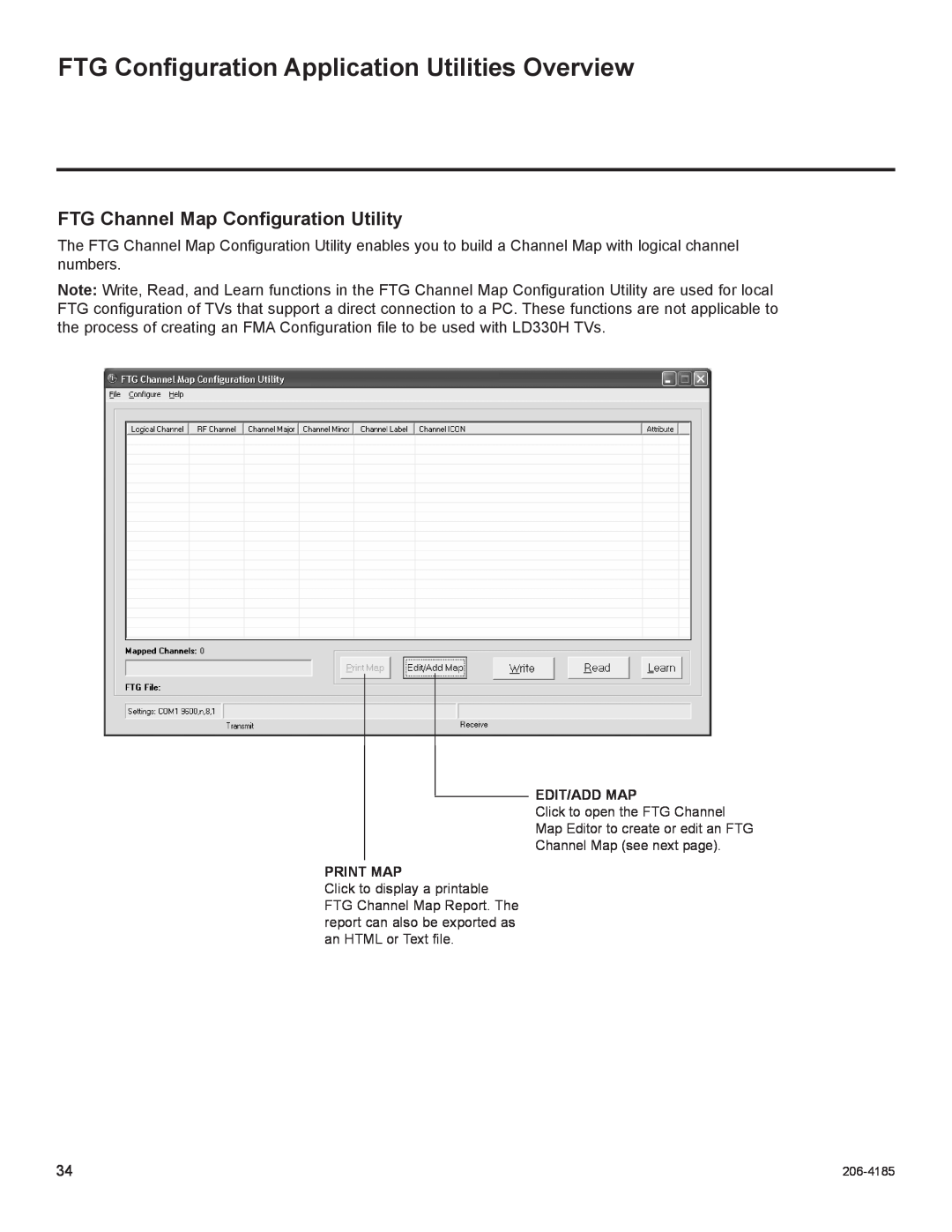 LG Electronics 32LD330H, 37LD330H FTG Configuration Application Utilities Overview, FTG Channel Map Configuration Utility 