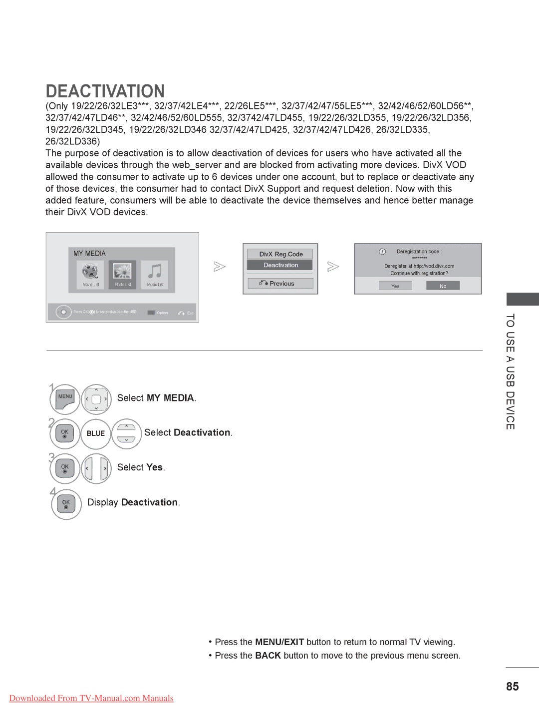 LG Electronics 32LE3, 32LD35, 22LE3, 26LE3, 22LD35, 19LE3, 26LD35, 19LD35 owner manual Display Deactivation 