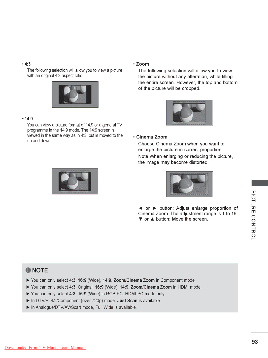 LG Electronics 32LE3, 32LD35, 22LE3, 26LE3, 22LD35, 19LE3, 26LD35, 19LD35 owner manual 149, Cinema Zoom 