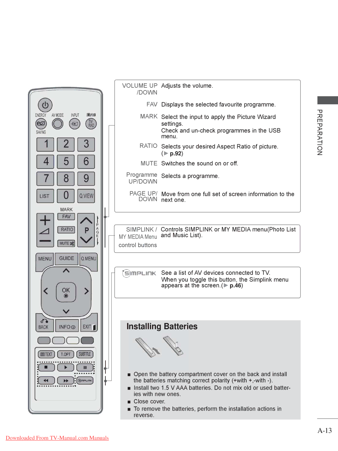 LG Electronics 22LE3, 32LD35, 26LE3, 22LD35, 19LE3, 32LE3, 26LD35, 19LD35 owner manual Installing Batteries 