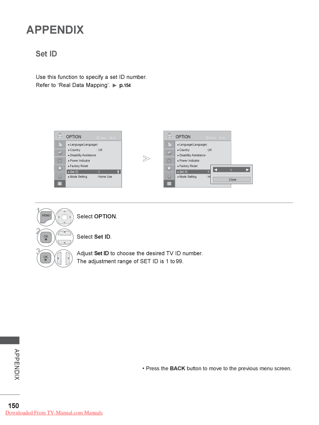 LG Electronics 26LD35, 32LD35, 22LE3, 26LE3, 22LD35, 19LE3, 32LE3, 19LD35 owner manual Set ID, 150 