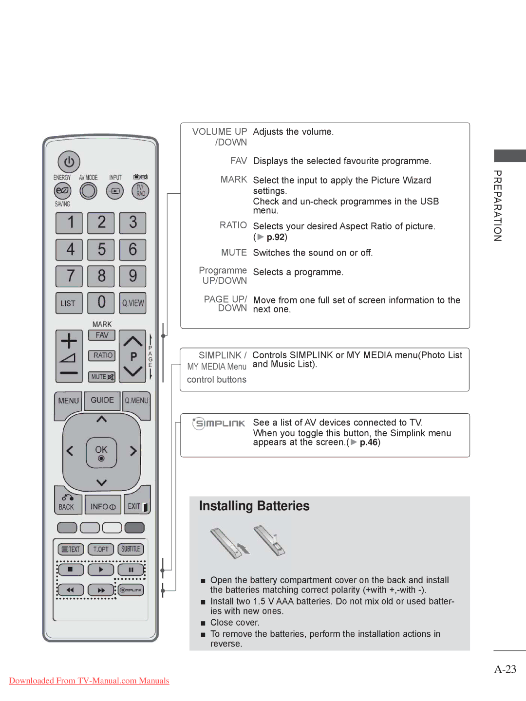 LG Electronics 22LD35, 32LD35, 22LE3, 26LE3, 19LE3, 32LE3, 26LD35, 19LD35 owner manual Installing Batteries 