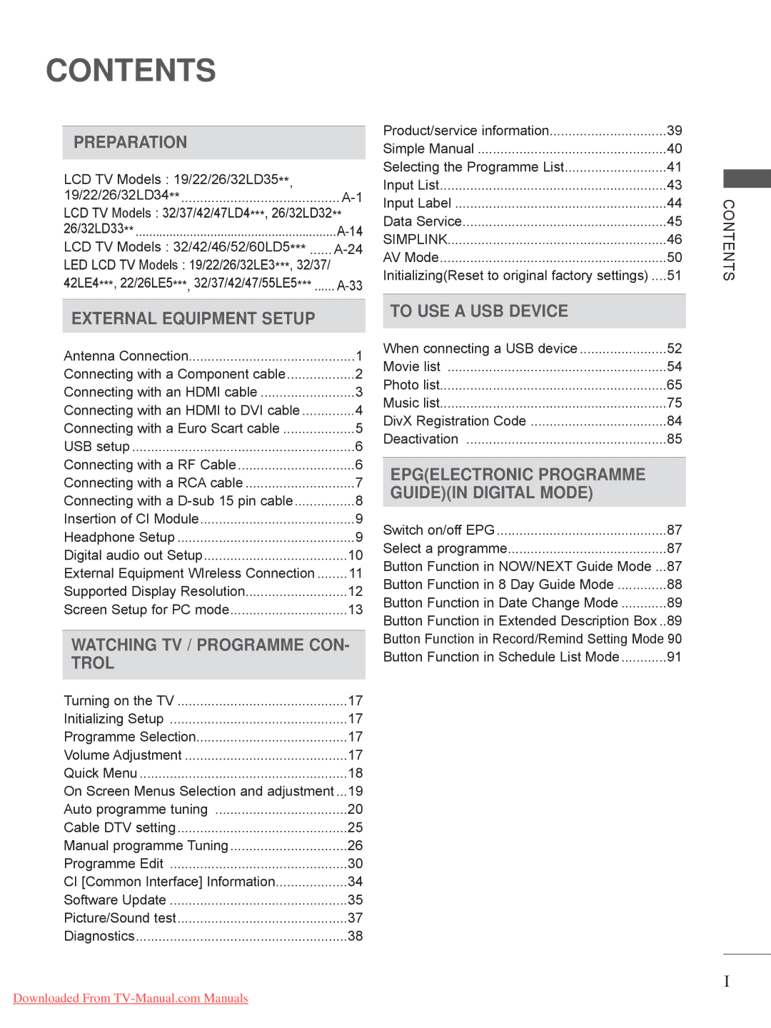 LG Electronics 22LD35, 32LD35, 22LE3, 26LE3, 19LE3, 32LE3, 26LD35, 19LD35 owner manual Contents 