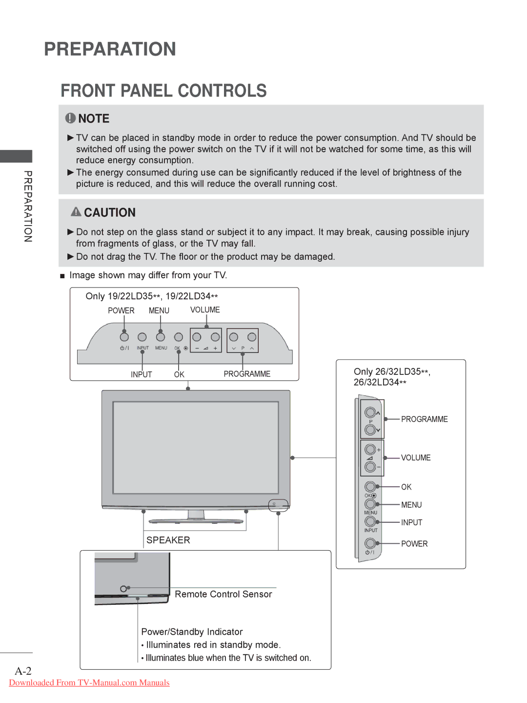 LG Electronics 26LD35, 32LD35, 22LE3, 26LE3, 22LD35, 19LE3, 32LE3, 19LD35 owner manual Front Panel Controls, Speaker 