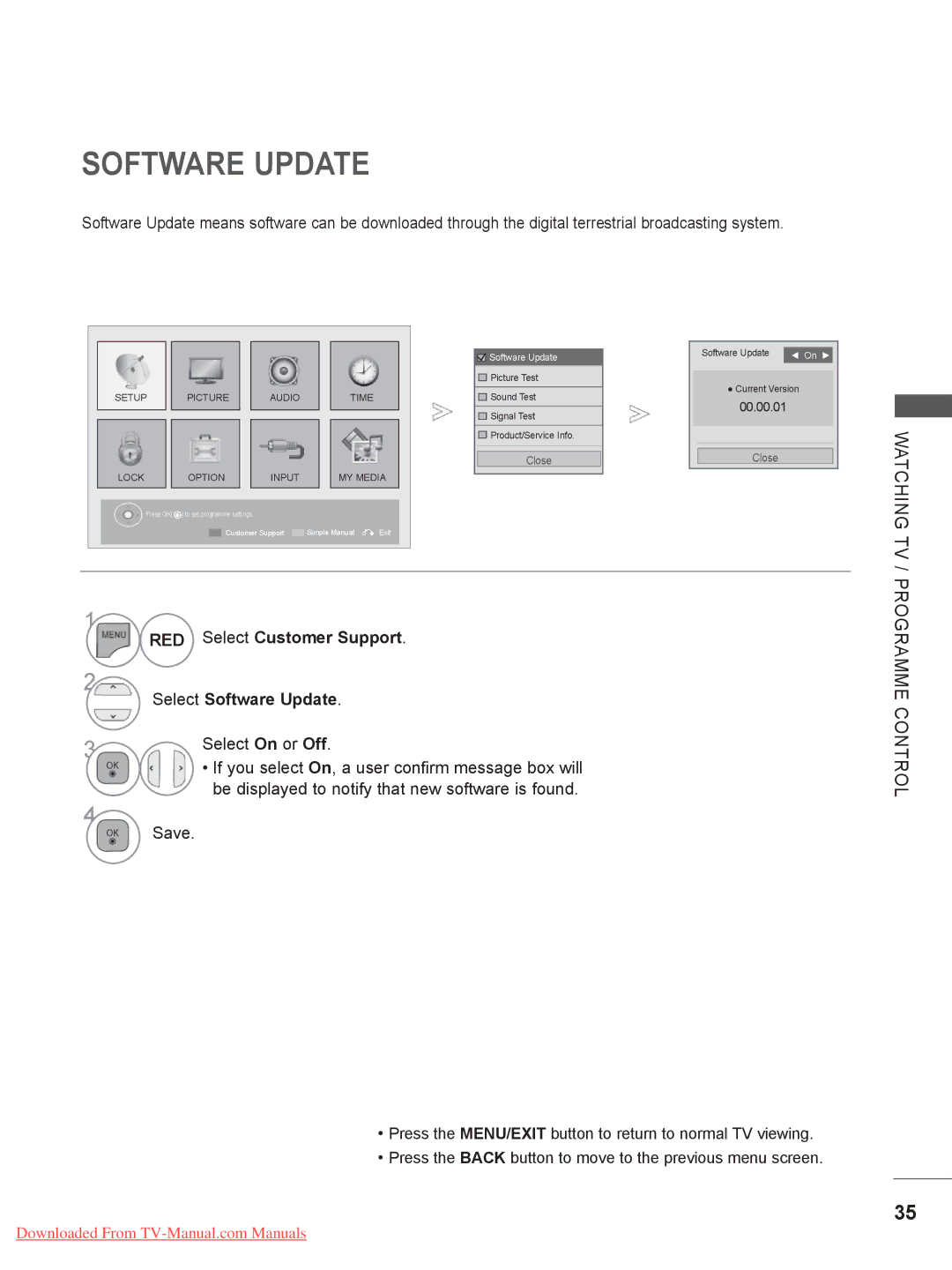 LG Electronics 22LD35, 32LD35, 22LE3, 26LE3, 19LE3, 32LE3 RED Select Customer Support Select Software Update, Programme 